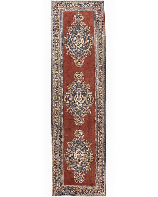 Oriental Turkish Runner Rug Handmade Wool On Cotton Ladik 95 X 342 Cm - 3' 2'' X 11' 3'' Red C014