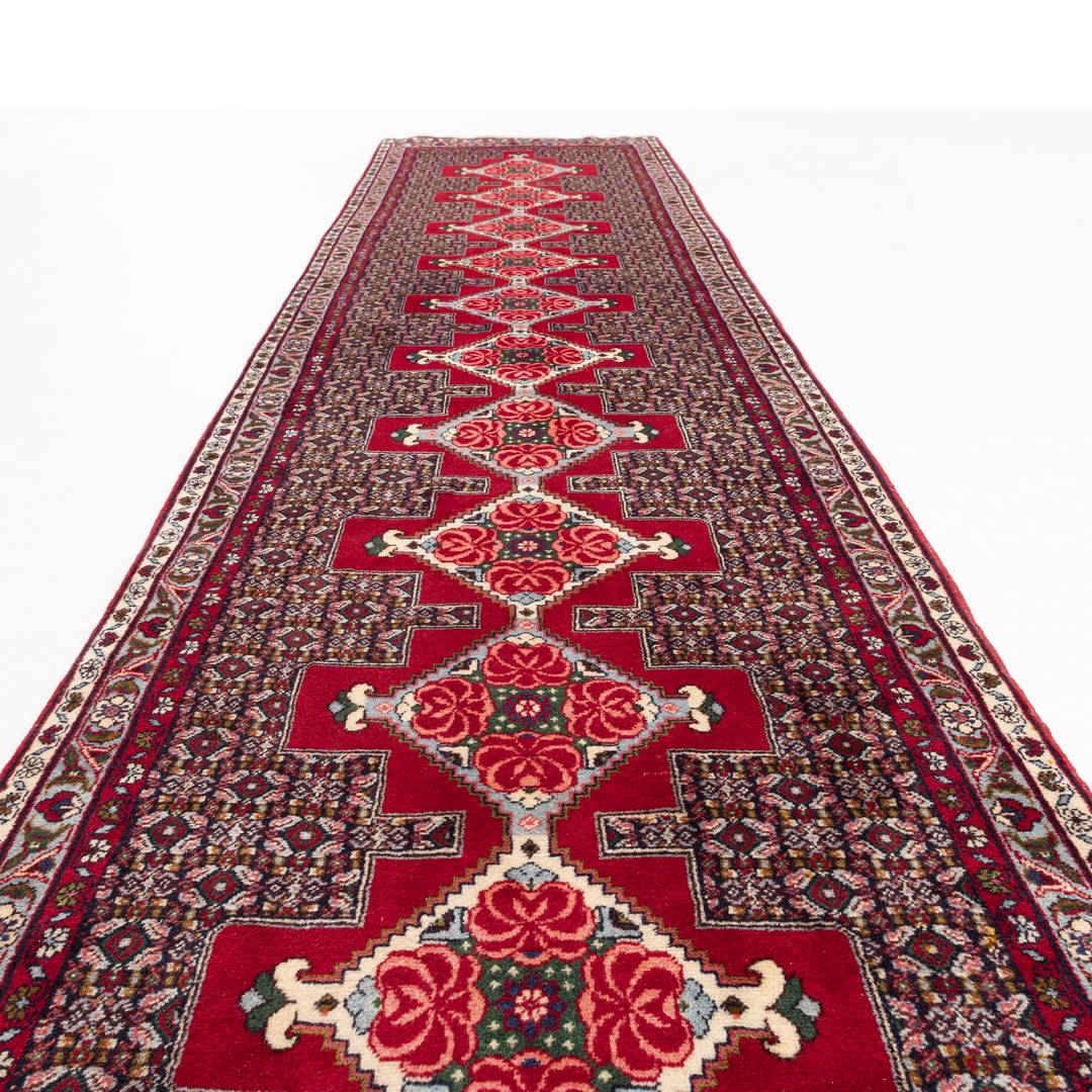 Oriental Turkish Runner Rug Handmade Wool On Cotton Sene 89 X 385 Cm - 3' X 12' 8'' Red C014