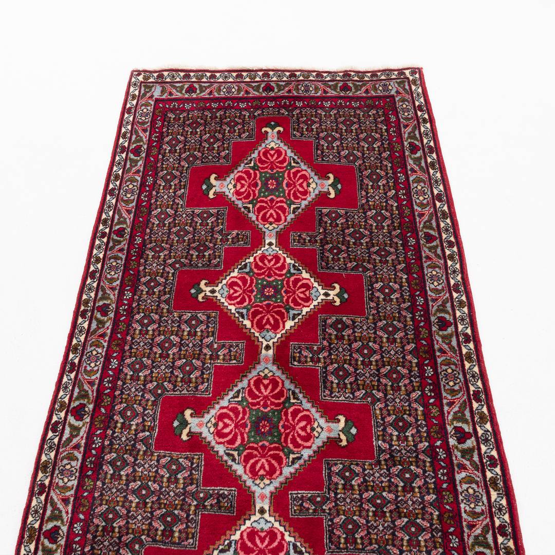 Oriental Turkish Runner Rug Handmade Wool On Cotton Sene 89 X 385 Cm - 3' X 12' 8'' Red C014