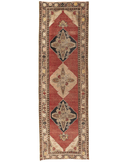 Oriental Turkish Runner Rug Handmade Wool On Wool Anatolia 105 X 333 Cm - 3' 6'' X 11' Red C014