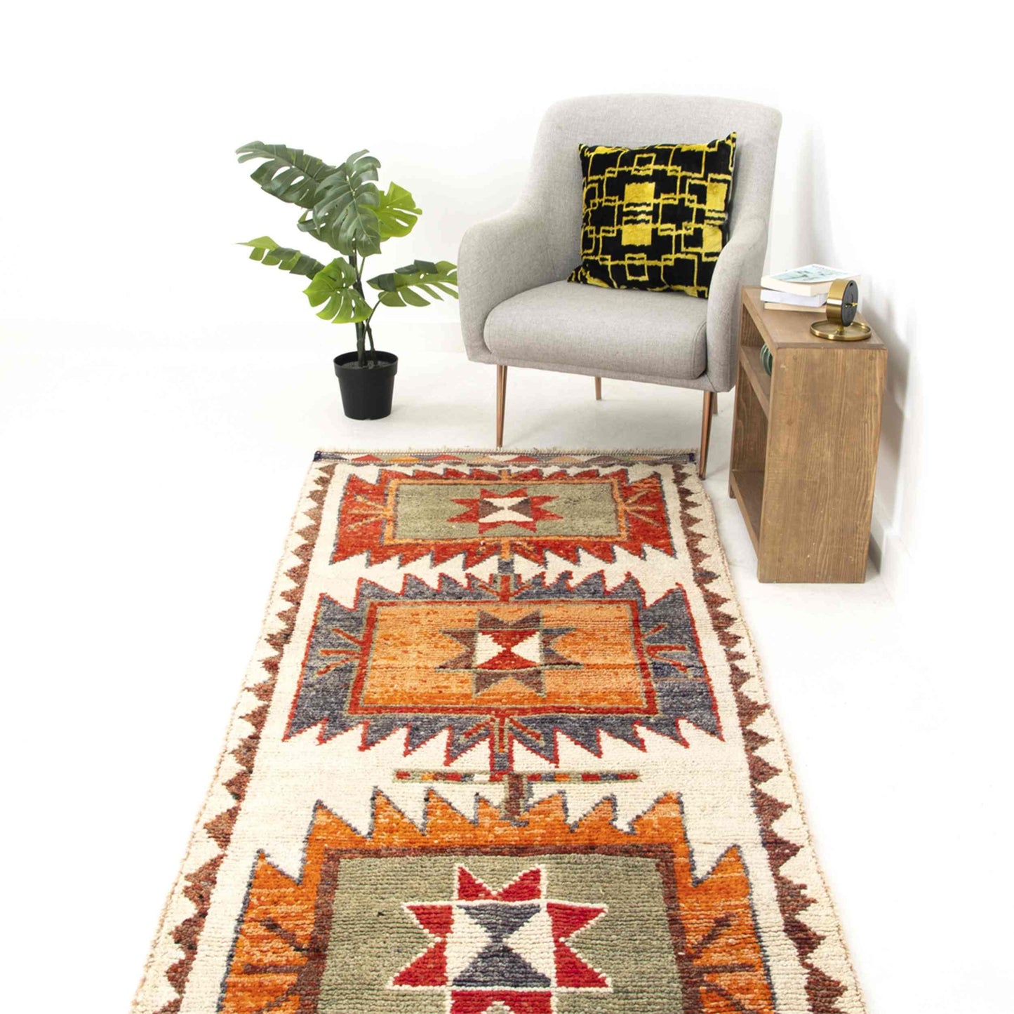 Oriental Turkish Runner Rug Handmade Wool On Wool Anatolia 357 X 98 Cm - 11' 9'' X 3' 3'' Orange C011