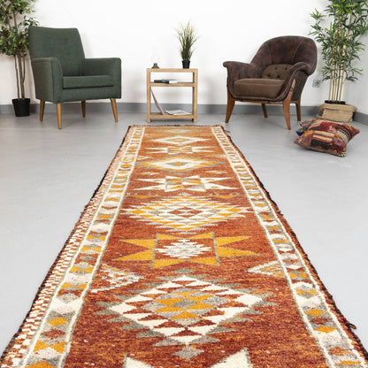 Oriental Turkish Runner Rug Handmade Wool On Wool Anatolia 85 X 378 Cm - 2' 10'' X 12' 5'' Orange C011