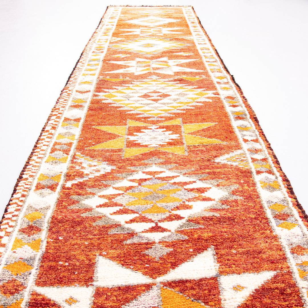 Oriental Turkish Runner Rug Handmade Wool On Wool Anatolia 85 X 378 Cm - 2' 10'' X 12' 5'' Orange C011