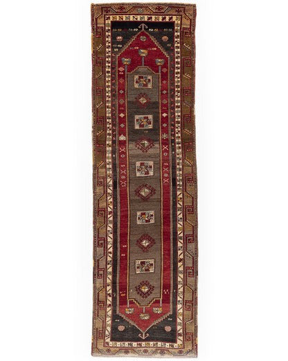 Oriental Turkish Runner Rug Handmade Wool On Wool Anatolian 102 X 342 Cm - 3' 5'' X 11' 3'' Red C014