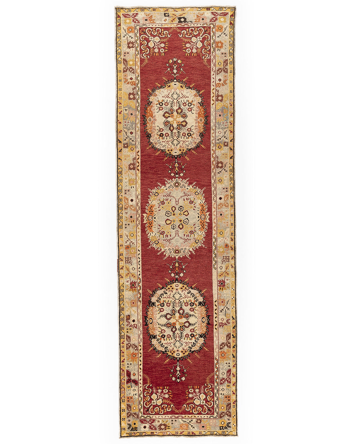 Oriental Turkish Runner Rug Handmade Wool On Wool Anatolian 103 X 364 Cm - 3' 5'' X 12' Red C014