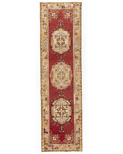 Oriental Turkish Runner Rug Handmade Wool On Wool Anatolian 103 X 364 Cm - 3' 5'' X 12' Red C014