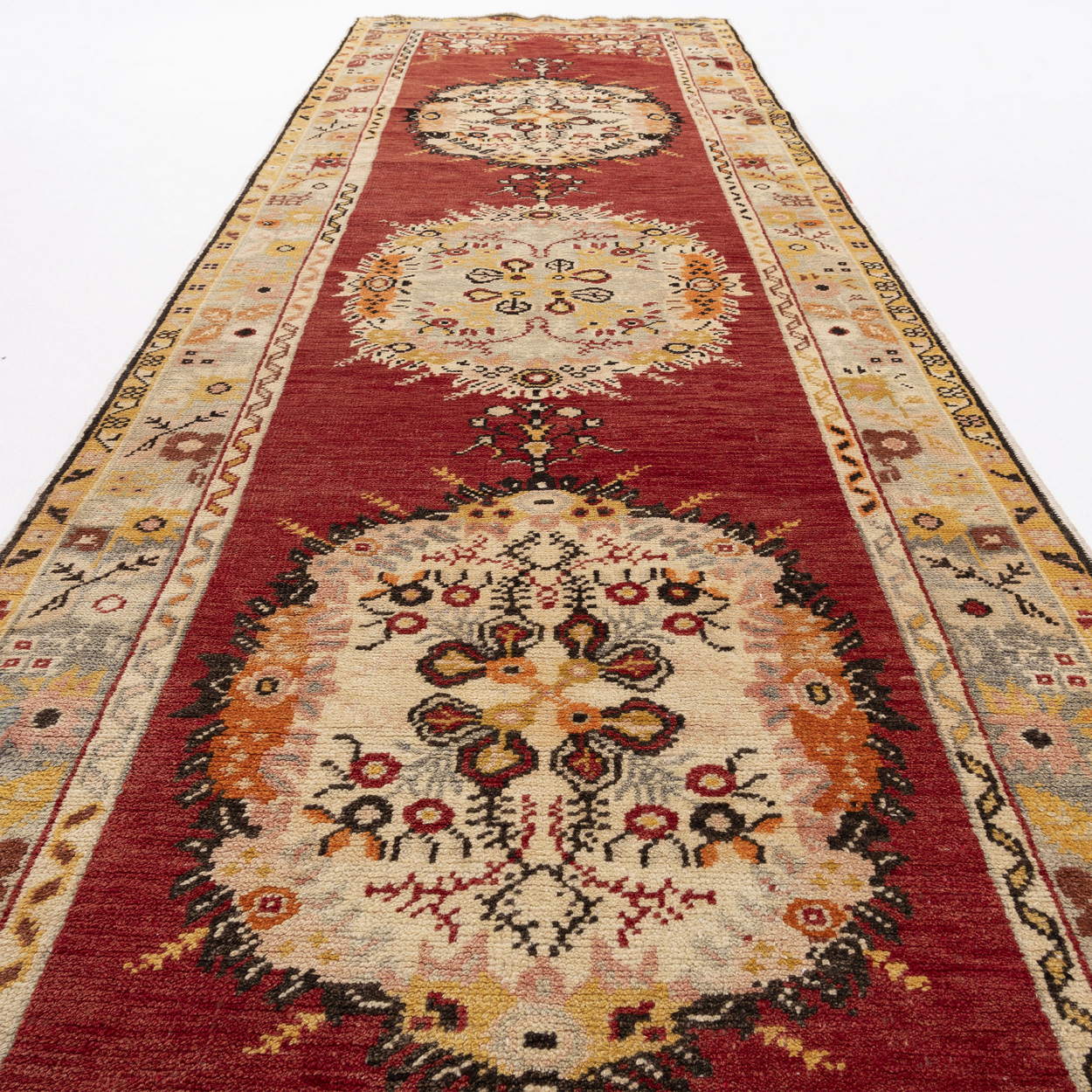 Oriental Turkish Runner Rug Handmade Wool On Wool Anatolian 103 X 364 Cm - 3' 5'' X 12' Red C014