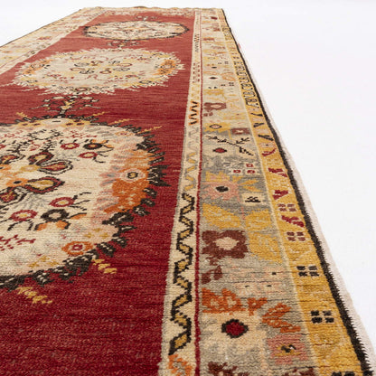 Oriental Turkish Runner Rug Handmade Wool On Wool Anatolian 103 X 364 Cm - 3' 5'' X 12' Red C014