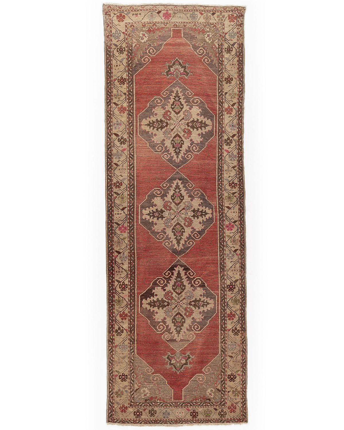 Oriental Turkish Runner Rug Handmade Wool On Wool Anatolian 105 X 315 Cm - 3' 6'' X 10' 5'' Red C014