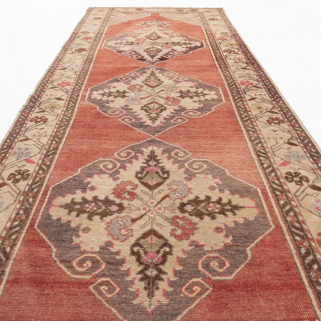 Oriental Turkish Runner Rug Handmade Wool On Wool Anatolian 105 X 315 Cm - 3' 6'' X 10' 5'' Red C014