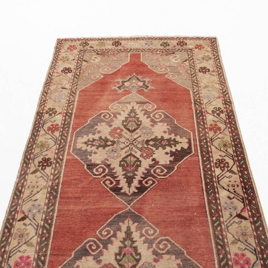 Oriental Turkish Runner Rug Handmade Wool On Wool Anatolian 105 X 315 Cm - 3' 6'' X 10' 5'' Red C014