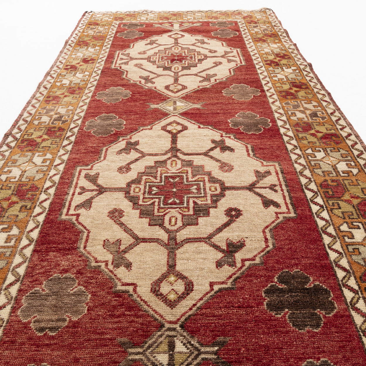 Oriental Turkish Runner Rug Handmade Wool On Wool Anatolian 106 X 317 Cm - 3' 6'' X 10' 5'' Red C014