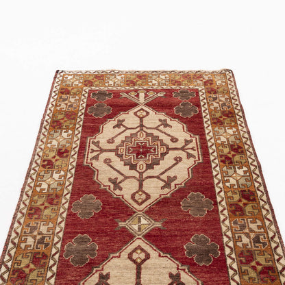 Oriental Turkish Runner Rug Handmade Wool On Wool Anatolian 106 X 317 Cm - 3' 6'' X 10' 5'' Red C014