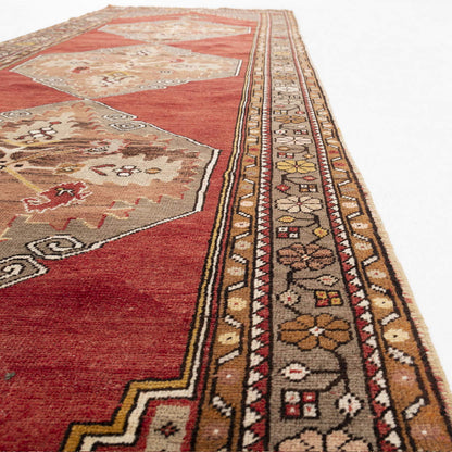 Oriental Turkish Runner Rug Handmade Wool On Wool Anatolian 106 X 327 Cm - 3' 6'' X 10' 9'' Red C014