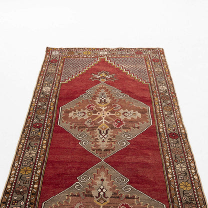 Oriental Turkish Runner Rug Handmade Wool On Wool Anatolian 106 X 327 Cm - 3' 6'' X 10' 9'' Red C014