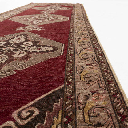 Oriental Turkish Runner Rug Handmade Wool On Wool Anatolian 107 X 327 Cm - 3' 7'' X 10' 9'' Burgundy C021