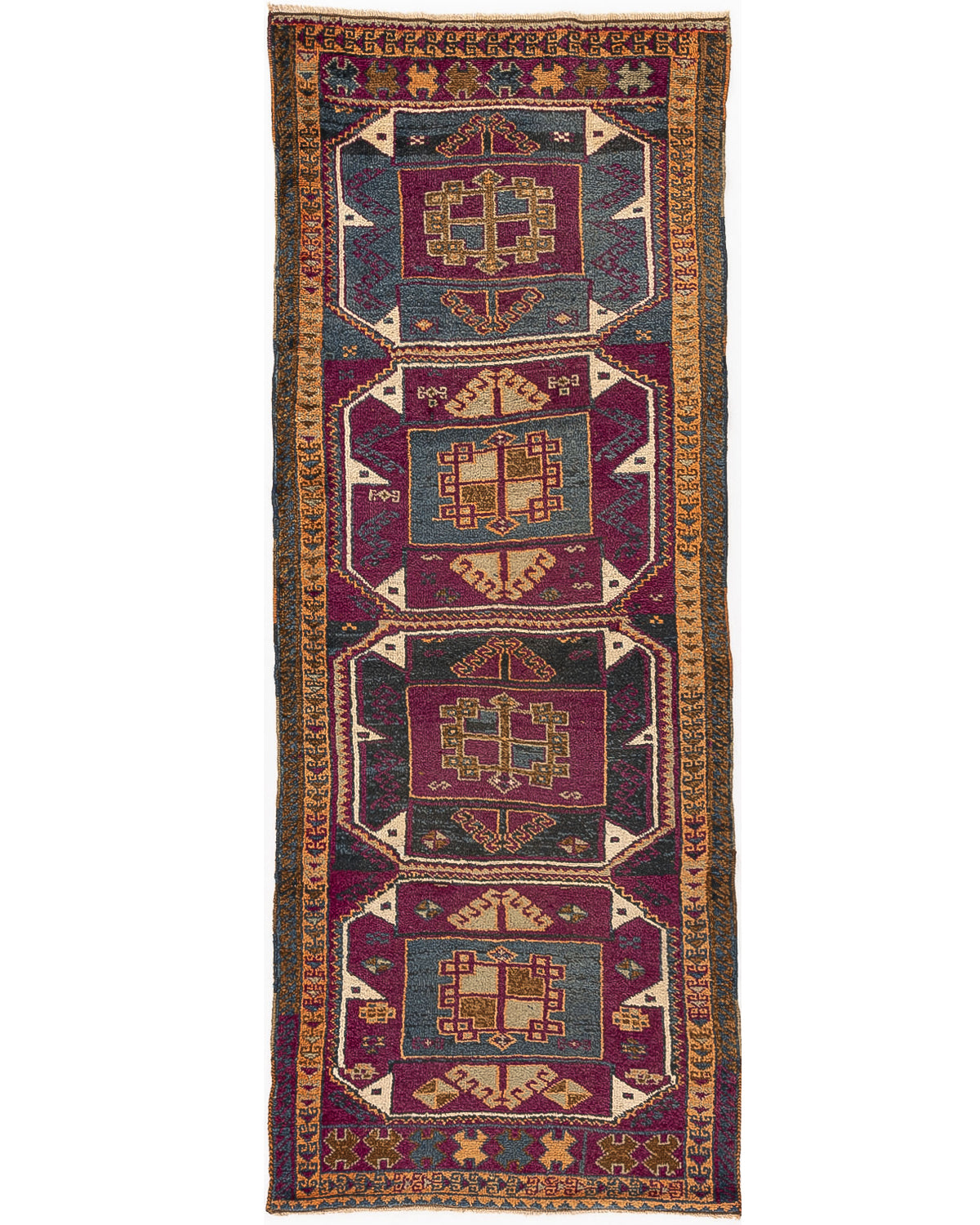 Oriental Turkish Runner Rug Handmade Wool On Wool Anatolian 108 X 276 Cm - 3' 7'' X 9' 1'' Purple C017