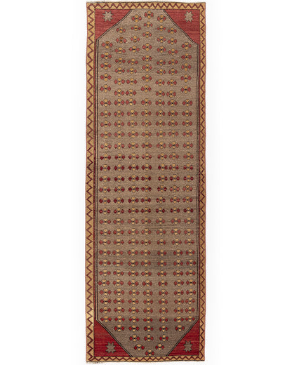 Oriental Turkish Runner Rug Handmade Wool On Wool Anatolian 108 X 321 Cm - 3' 7'' X 10' 7'' Stone C009