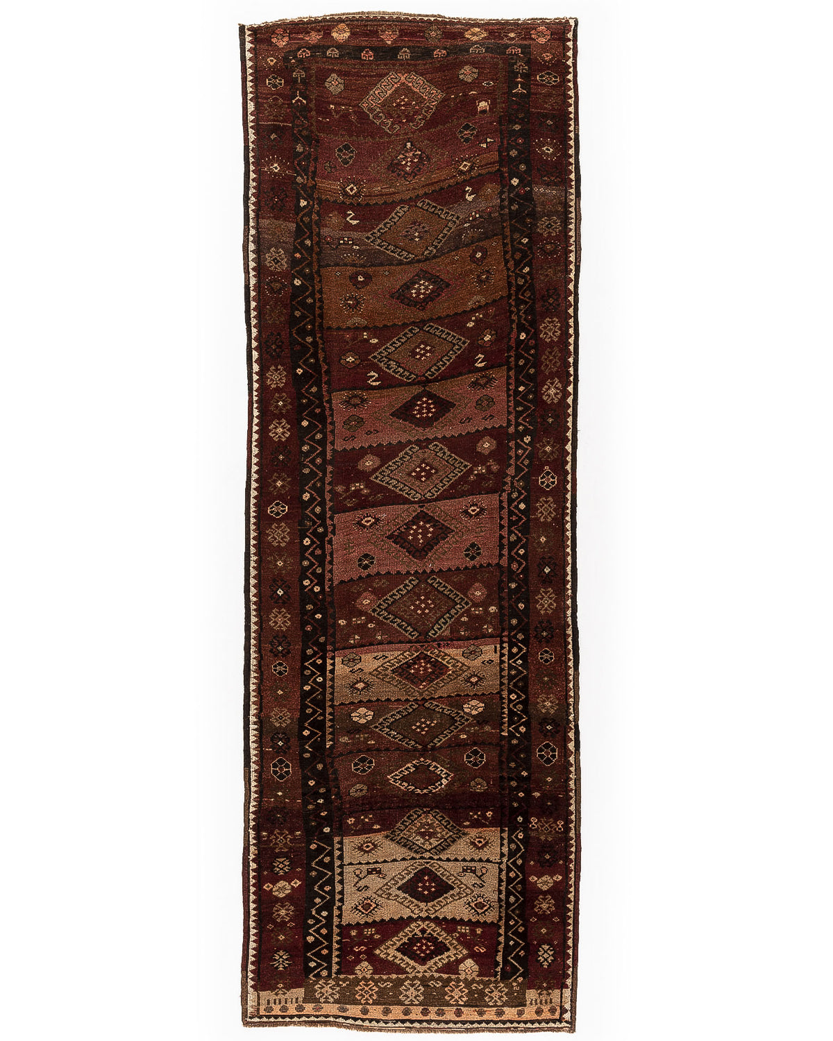 Oriental Turkish Runner Rug Handmade Wool On Wool Anatolian 121 X 357 Cm - 4' X 11' 9'' Brown C005