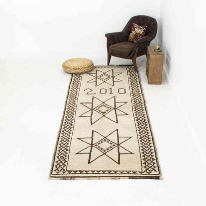 Oriental Turkish Runner Rug Handmade Wool On Wool Anatolian 124 X 370 Cm - 4' 1'' X 12' 2'' Sand C007