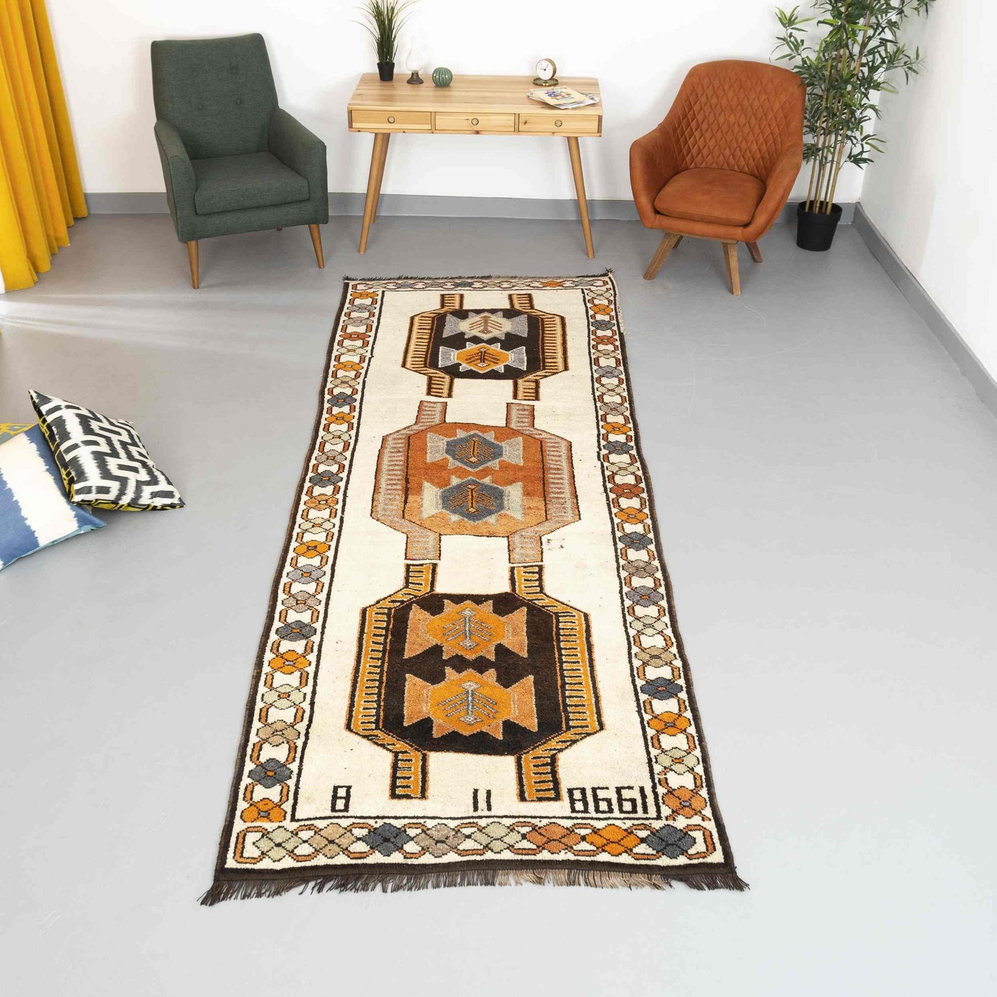 Oriental Turkish Runner Rug Handmade Wool On Wool Anatolian 128 X 350 Cm - 4' 3'' X 11' 6'' Orange C011