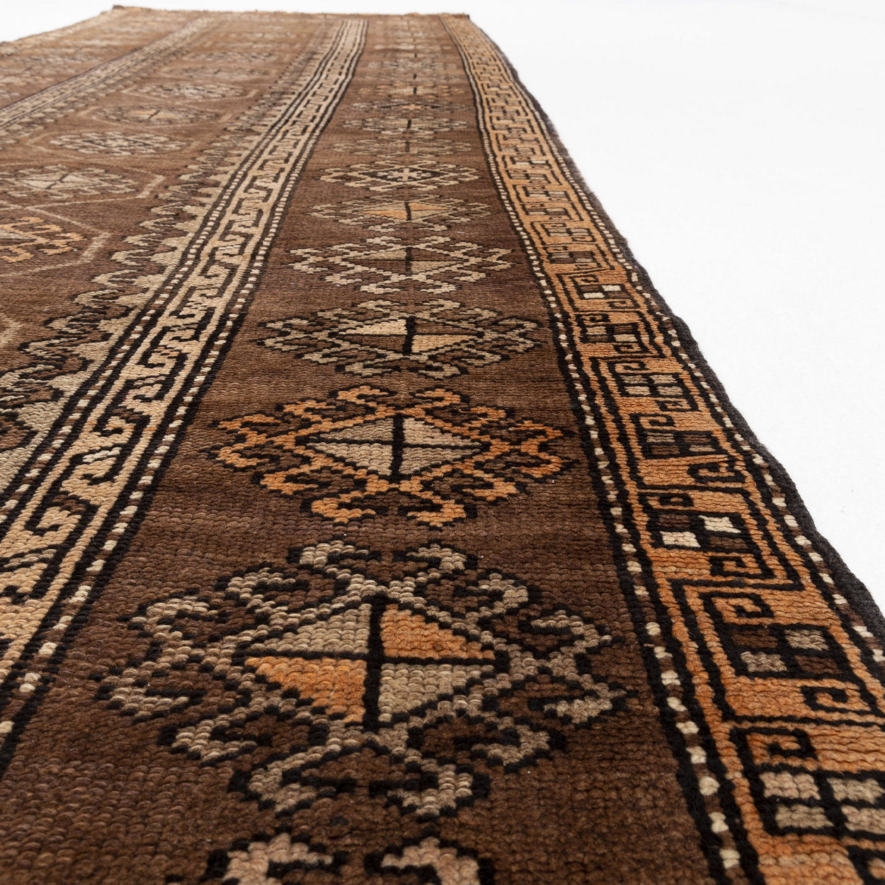 Oriental Turkish Runner Rug Handmade Wool On Wool Anatolian 128 X 385 Cm - 4' 3'' X 12' 8'' Brown C005