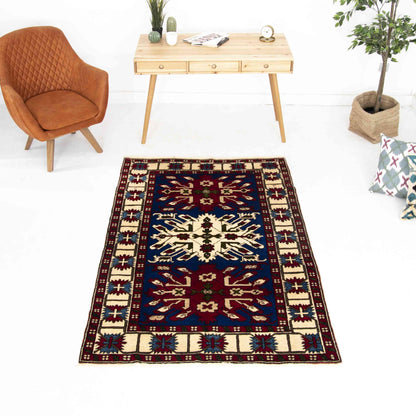 Oriental Turkish Rug Handmade Wool On Wool Anatolian 134 X 200 Cm - 4' 5'' X 6' 7'' Navy Blue C010 ER01