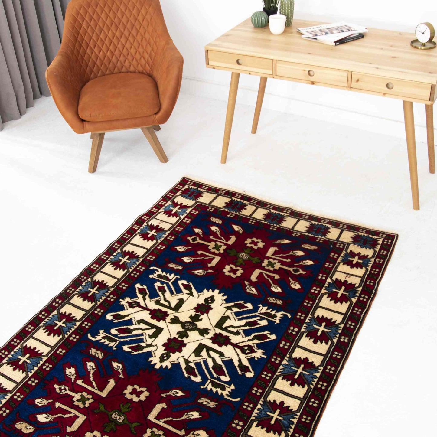 Oriental Turkish Rug Handmade Wool On Wool Anatolian 134 X 200 Cm - 4' 5'' X 6' 7'' Navy Blue C010 ER01