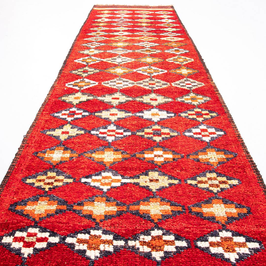 Oriental Turkish Runner Rug Handmade Wool On Wool Anatolian 283 X 78 Cm - 9' 4'' X 2' 7'' Red C014