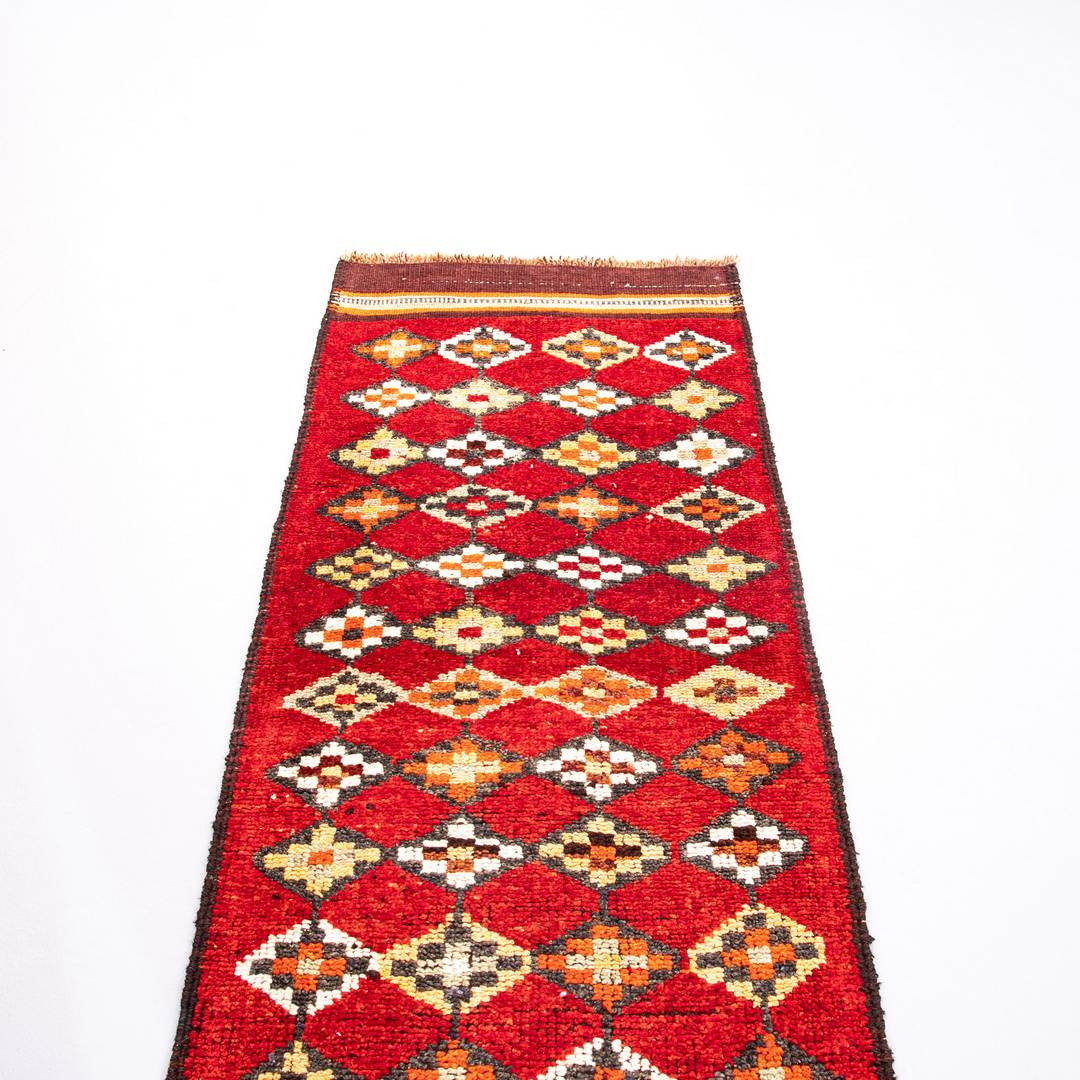 Oriental Turkish Runner Rug Handmade Wool On Wool Anatolian 283 X 78 Cm - 9' 4'' X 2' 7'' Red C014