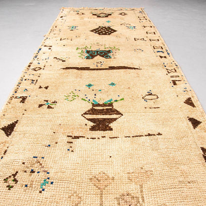 Oriental Turkish Runner Rug Handmade Wool On Wool Anatolian 304 X 90 Cm - 10' X 3' Sand C007