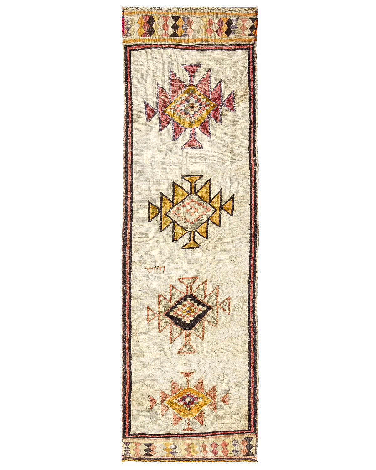 Oriental Turkish Runner Rug Handmade Wool On Wool Anatolian 336 X 98 Cm - 11' 1'' X 3' 3'' Sand C007