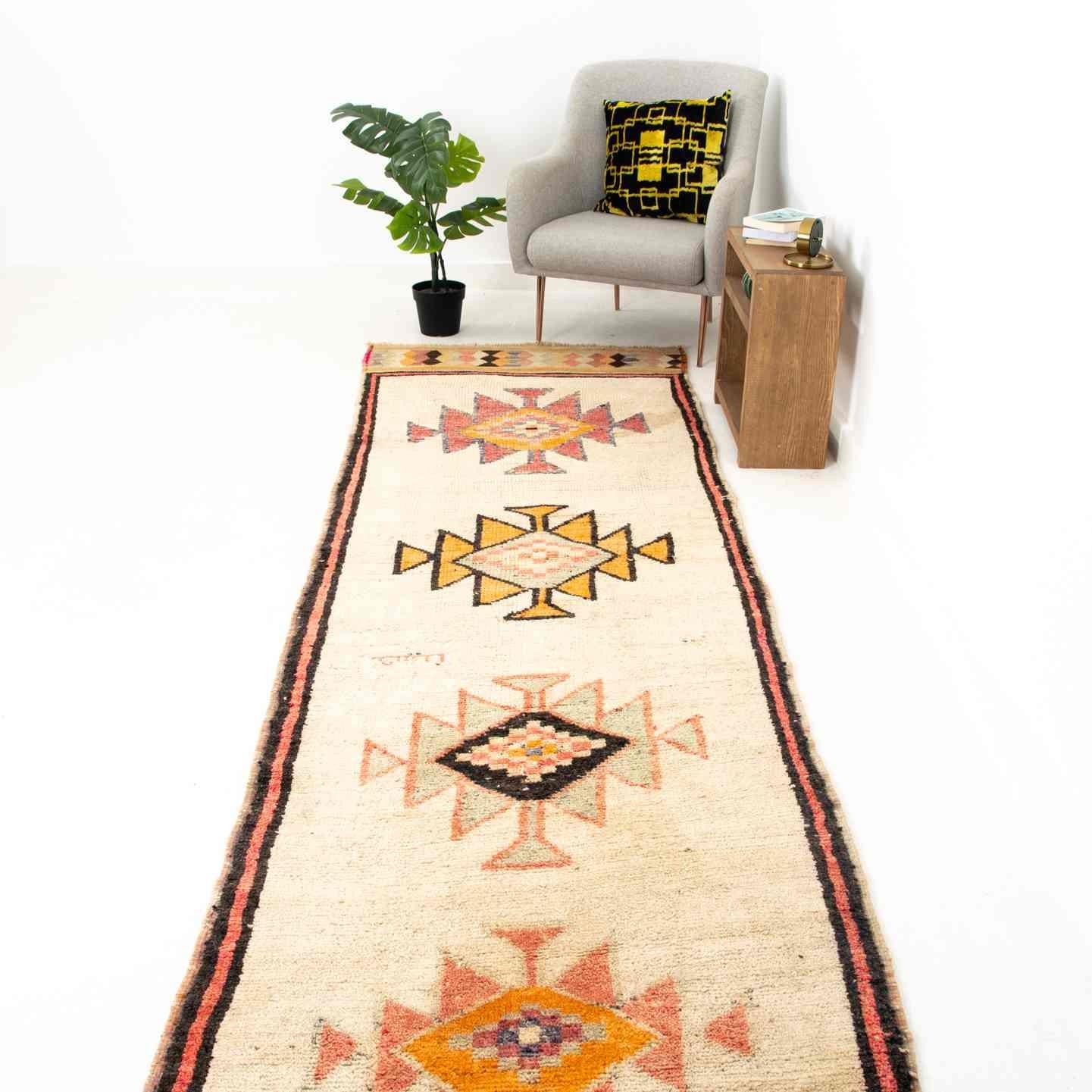 Oriental Turkish Runner Rug Handmade Wool On Wool Anatolian 336 X 98 Cm - 11' 1'' X 3' 3'' Sand C007