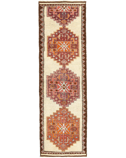 Oriental Turkish Runner Rug Handmade Wool On Wool Anatolian 345 X 100 Cm - 11' 4'' X 3' 4'' Orange C011