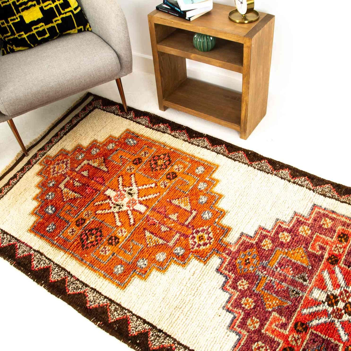 Oriental Turkish Runner Rug Handmade Wool On Wool Anatolian 345 X 100 Cm - 11' 4'' X 3' 4'' Orange C011