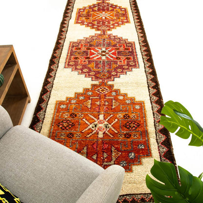 Oriental Turkish Runner Rug Handmade Wool On Wool Anatolian 345 X 100 Cm - 11' 4'' X 3' 4'' Orange C011