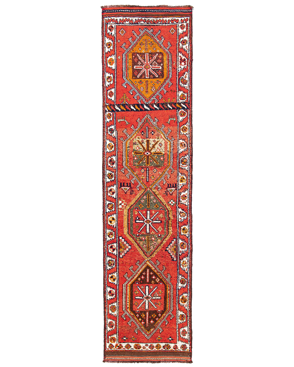 Oriental Turkish Runner Rug Handmade Wool On Wool Anatolian 350 X 89 Cm - 11' 6'' X 3' Red C014