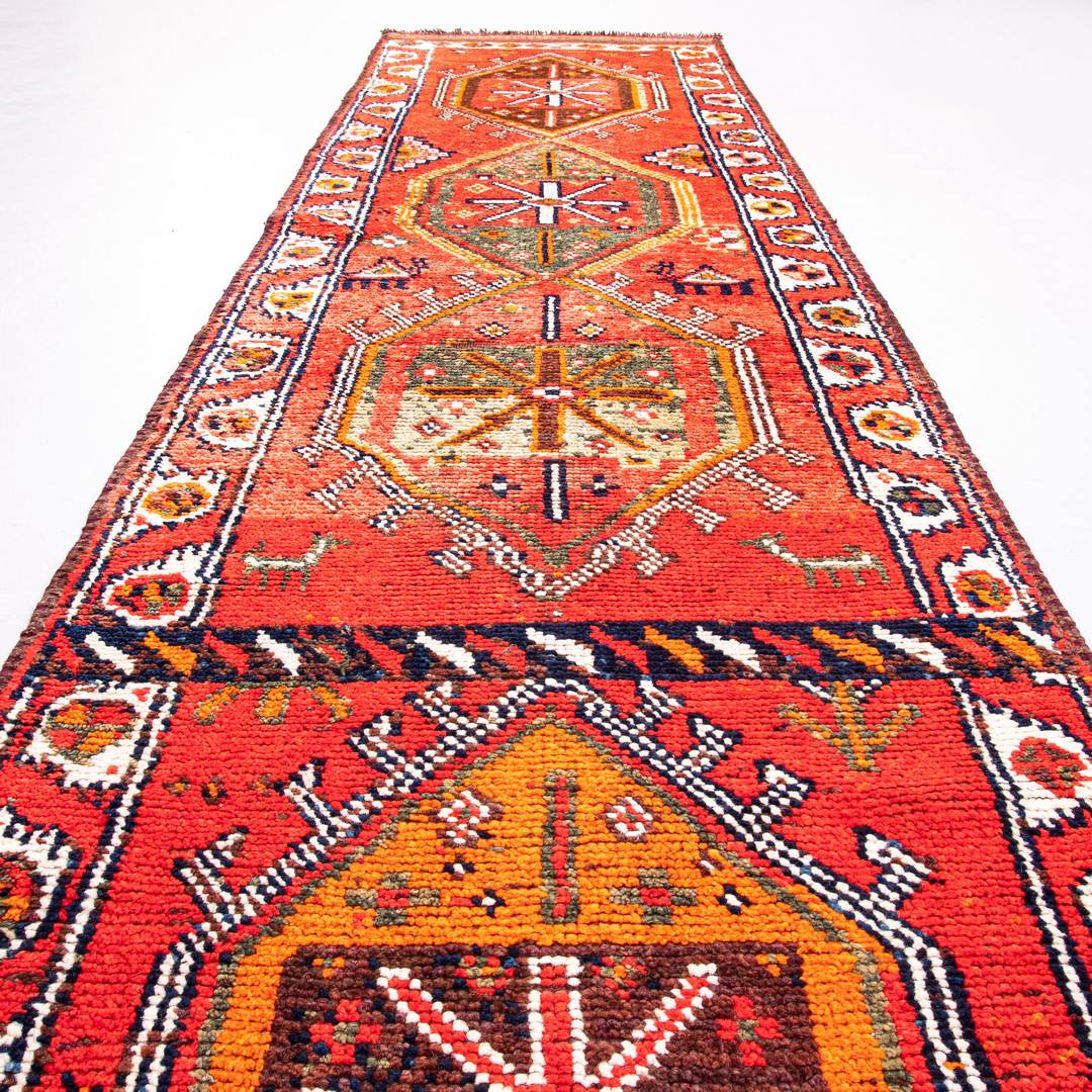 Oriental Turkish Runner Rug Handmade Wool On Wool Anatolian 350 X 89 Cm - 11' 6'' X 3' Red C014