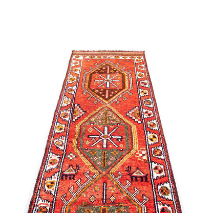 Oriental Turkish Runner Rug Handmade Wool On Wool Anatolian 350 X 89 Cm - 11' 6'' X 3' Red C014