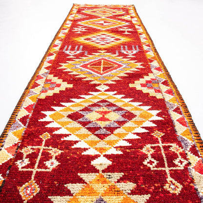 Oriental Turkish Runner Rug Handmade Wool On Wool Anatolian 352 X 84 Cm - 11' 7'' X 2' 10'' Red C014