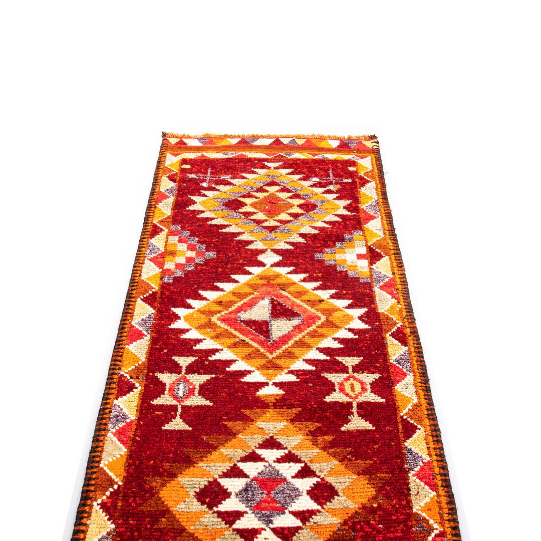 Oriental Turkish Runner Rug Handmade Wool On Wool Anatolian 352 X 84 Cm - 11' 7'' X 2' 10'' Red C014