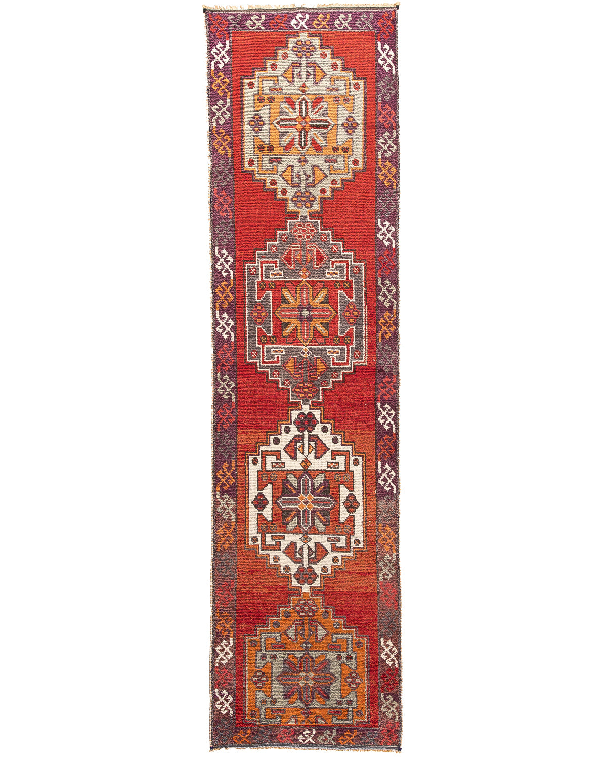 Oriental Turkish Runner Rug Handmade Wool On Wool Anatolian 374 X 102 Cm - 12' 4'' X 3' 5'' Red C014