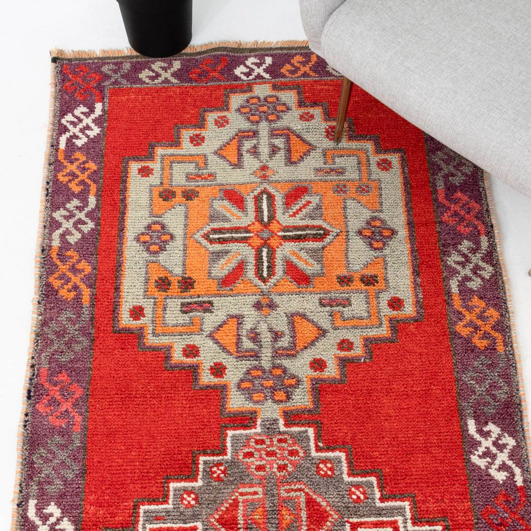 Oriental Turkish Runner Rug Handmade Wool On Wool Anatolian 374 X 102 Cm - 12' 4'' X 3' 5'' Red C014