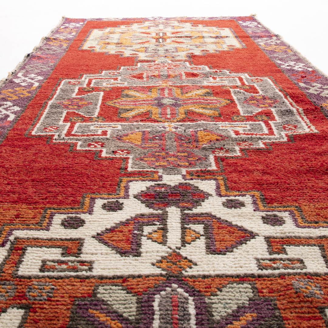 Oriental Turkish Runner Rug Handmade Wool On Wool Anatolian 374 X 102 Cm - 12' 4'' X 3' 5'' Red C014