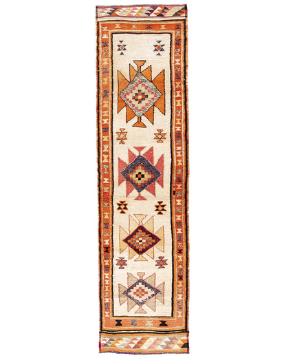 Oriental Turkish Runner Rug Handmade Wool On Wool Anatolian 406 X 95 Cm - 13' 4'' X 3' 2'' Orange C011