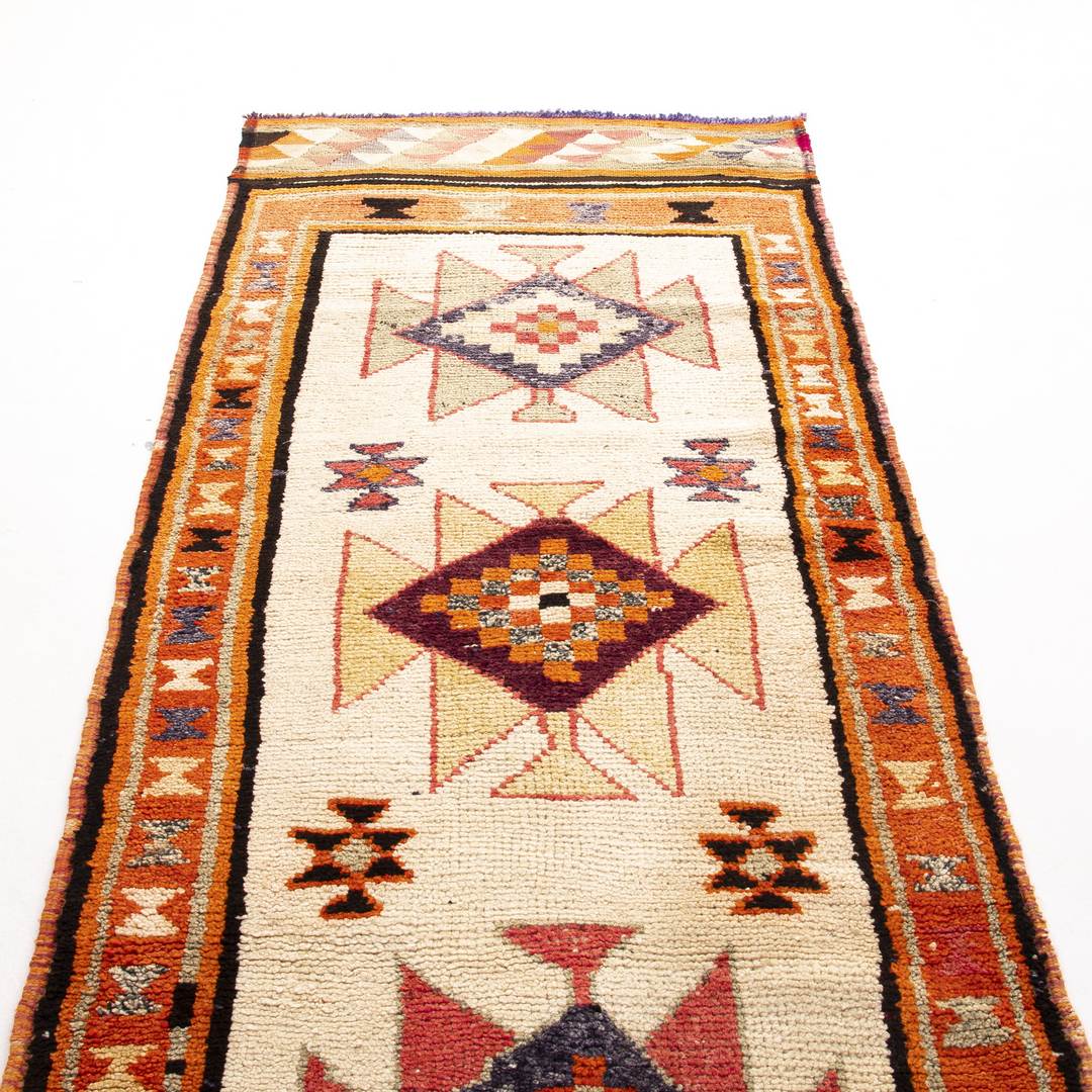 Oriental Turkish Runner Rug Handmade Wool On Wool Anatolian 406 X 95 Cm - 13' 4'' X 3' 2'' Orange C011