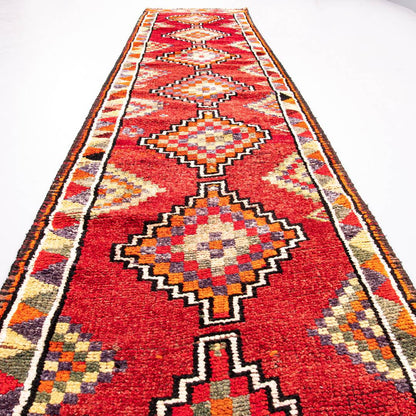 Oriental Turkish Runner Rug Handmade Wool On Wool Anatolian 425 X 87 Cm - 14' X 2' 11'' Red C014