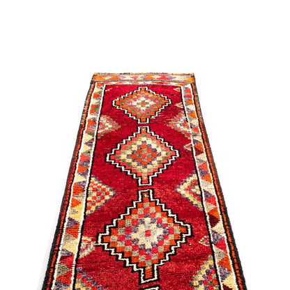 Oriental Turkish Runner Rug Handmade Wool On Wool Anatolian 425 X 87 Cm - 14' X 2' 11'' Red C014