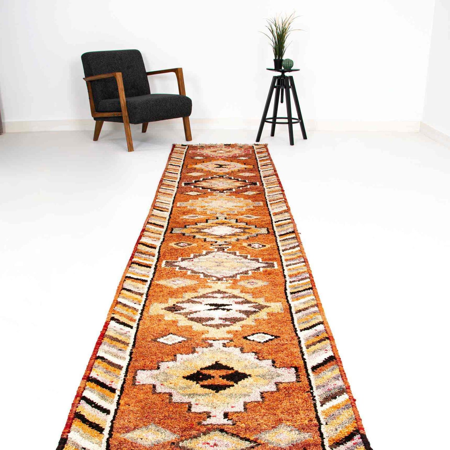 Oriental Turkish Runner Rug Handmade Wool On Wool Anatolian 78 X 384 Cm - 2' 7'' X 12' 8'' Orange C011