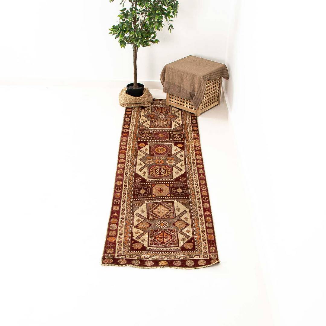 Oriental Turkish Runner Rug Handmade Wool On Wool Anatolian 83 X 290 Cm - 2' 9'' X 9' 7'' Brown C005